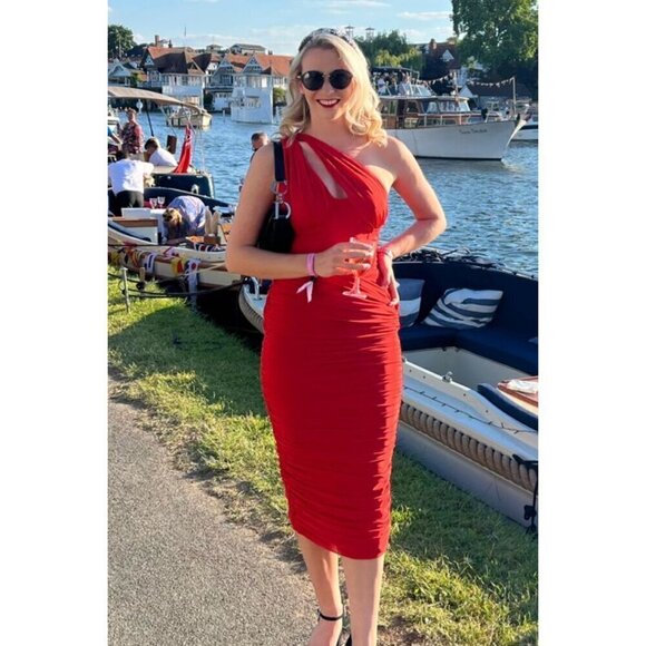 HOUSE OF CB Valentina Asymmetric Cutout One-Shoulder Midi Dress Scarlet X-Small - Picture 15 of 15